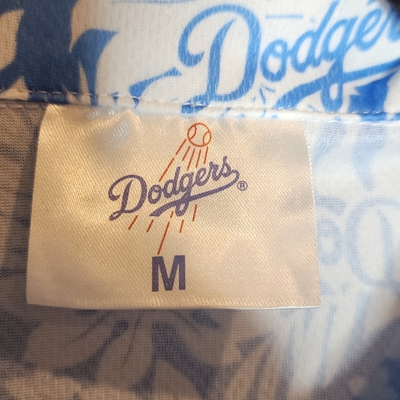 LA Dodgers Hawaiian Print Sort Sleeve Button Up Shirt Blue White Size Medium - Picture 2 of 16